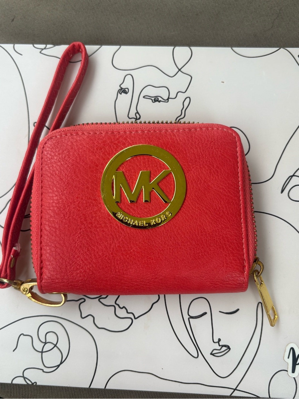 Fashion Red Leather Wristlet with Gold